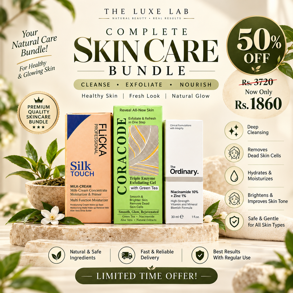 Skin Care Bundle – Cleanse, Exfoliate & Nourish | 50% OFF